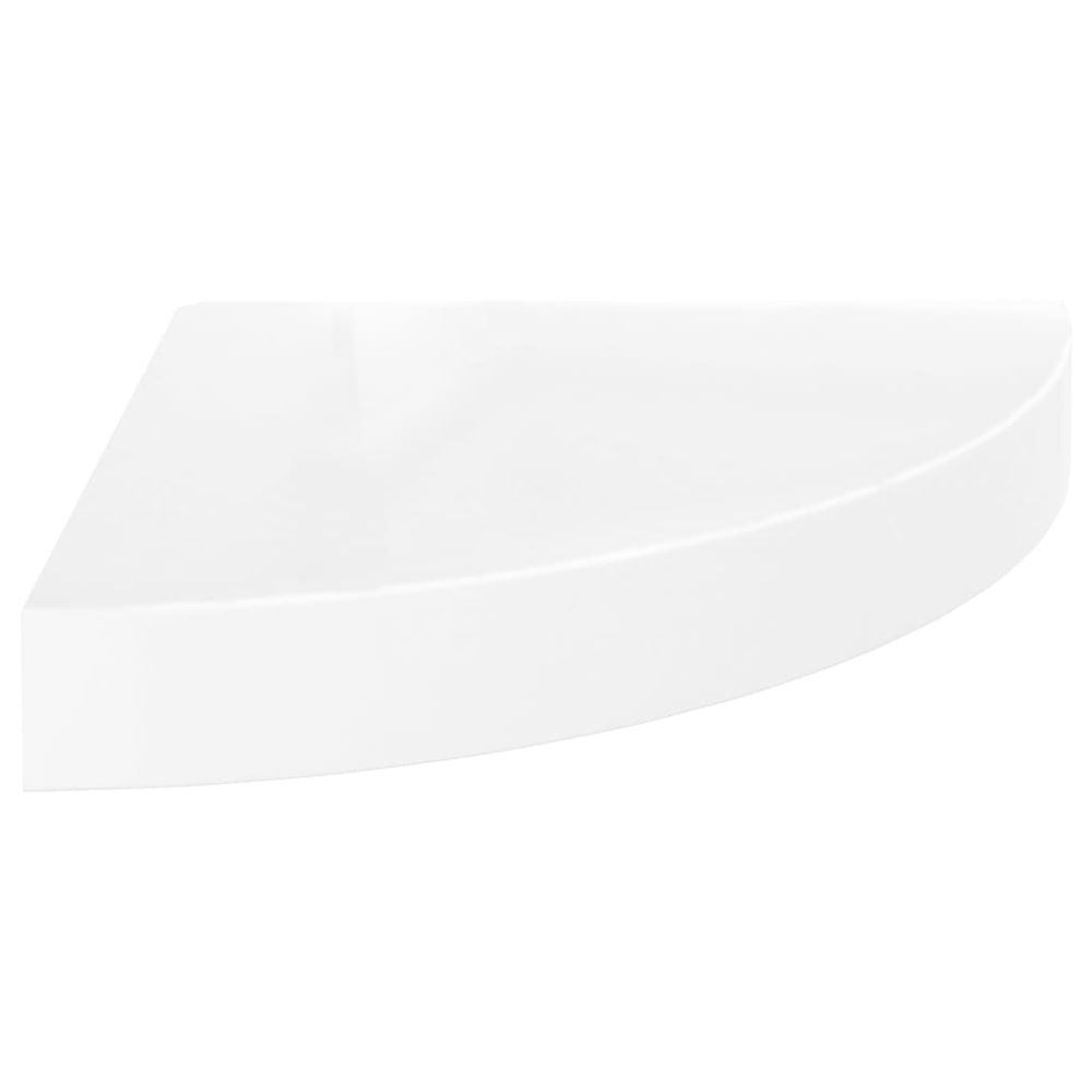 Vidaxl Plávajúca rohová polica, lesklá biela 25x25x3,8 cm, MDF